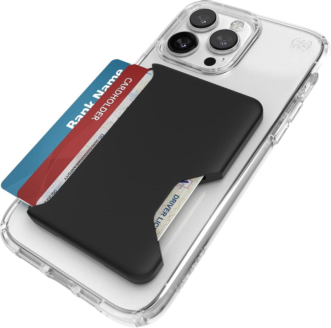 Speck iPhone Wallet MagSafe Accessory - Removable ClickLock No-Slip Interlock - Holds 1-3 Cards - Soft Touch Finish, Scratch Resistant Card Holder Built for MagSafe - 
Black