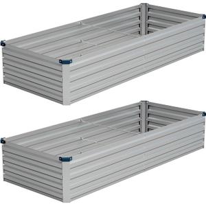 Vengarus 8x2x1FT (2 Pack) Galvanized Raised Garden Bed-Outdoor Planter Box for Vegetables,Metal Flower Boxes with Corner,Planter Raised Bed,(Silver)