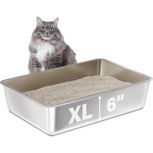 Stainless Steel Litter Box, 23.6x15.7"x6" Deep Stainless Steel Cat Litter Box Extra Large, XL Metal Litterbox for Big Cats with High Sides, Non Stick Surface, Easy to Clean