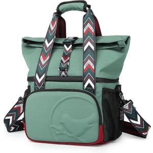 SUNNY BIRD Dual Compartment Lunch Bag Insulated Lunch Box for Women and Men (Green with boho strap)