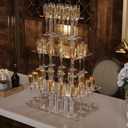 Champagne Display Holder Stand for Party With 32 Slots, 3 Tier Acrylic Champagne Tower Wine Glass Holder, Tabletop Champagne Flutes Holder Stemware Rack with Led Strip, 19.7x11.8x26.2 inch