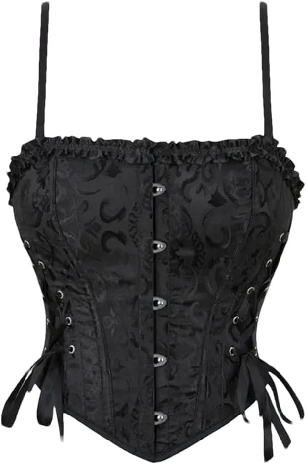Women Crop Top Overbust Sexy Lace Up Bustier Slimming Body Shaper Short Torso Corselet (Medium, Black)