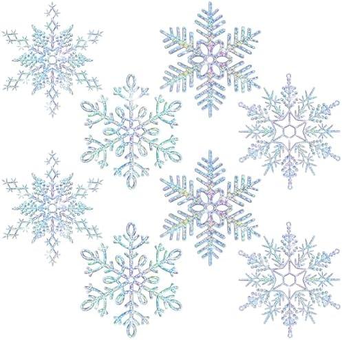 Large Snowflakes Extra Large Outdoor Christmas Ornaments Glittered Snowflakes Decorations Oversized Christmas Ornaments Snowflake Window Hanging Decorations(6 Pcs,Rainbow Color)