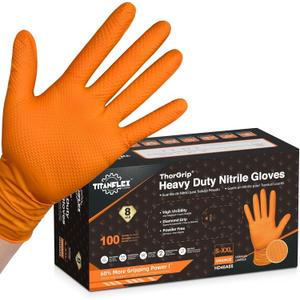 TitanFlex Thor Grip Heavy Duty Industrial Orange Nitrile Gloves with Raised Diamond Texture, 8-mil, Latex Free, Powder Free (Small (Pack of 100))