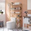 Lauren&Harold Over Toilet Bathroom Organizer 33",6-Tier Over The Toilet Storage Cabinet,Over The Toilet Storage Shelf for Restroom,Laundry (Champagne Gold)