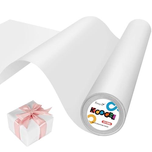 Koogel White Wrapping Paper Roll, 15" x 450"(38') Solid Color Gift Wrapping Paper for Packing Gift Wrap Parcel Wall Art Crafts Floor Covering, Set of 2