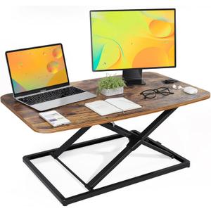 JOY worker Standing Desk Converter, 31 Inch Compact Height Adjustable Stand up Desk Riser, Ultra Low Profile Sit to Stand Table for Laptop Riser Workstation, Rustic Brown