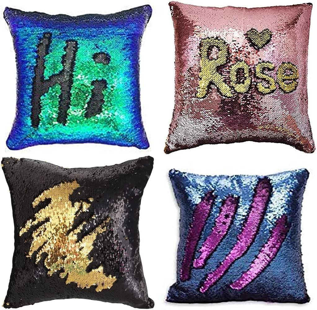 MOCOFO 4 Pack Glitter Sequins Pillow 16X16'' Decorative Pillow Cover Sequin Pillowcase Magic for Party Sofa Couch Car