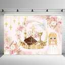 7x5ft Mi Primera Comunion Backdrop for Girl God Bless Baptism Party Decorations Christening Ceremony Mi Bautizo Banner Pink Boho Floral Photography Background Photo Props