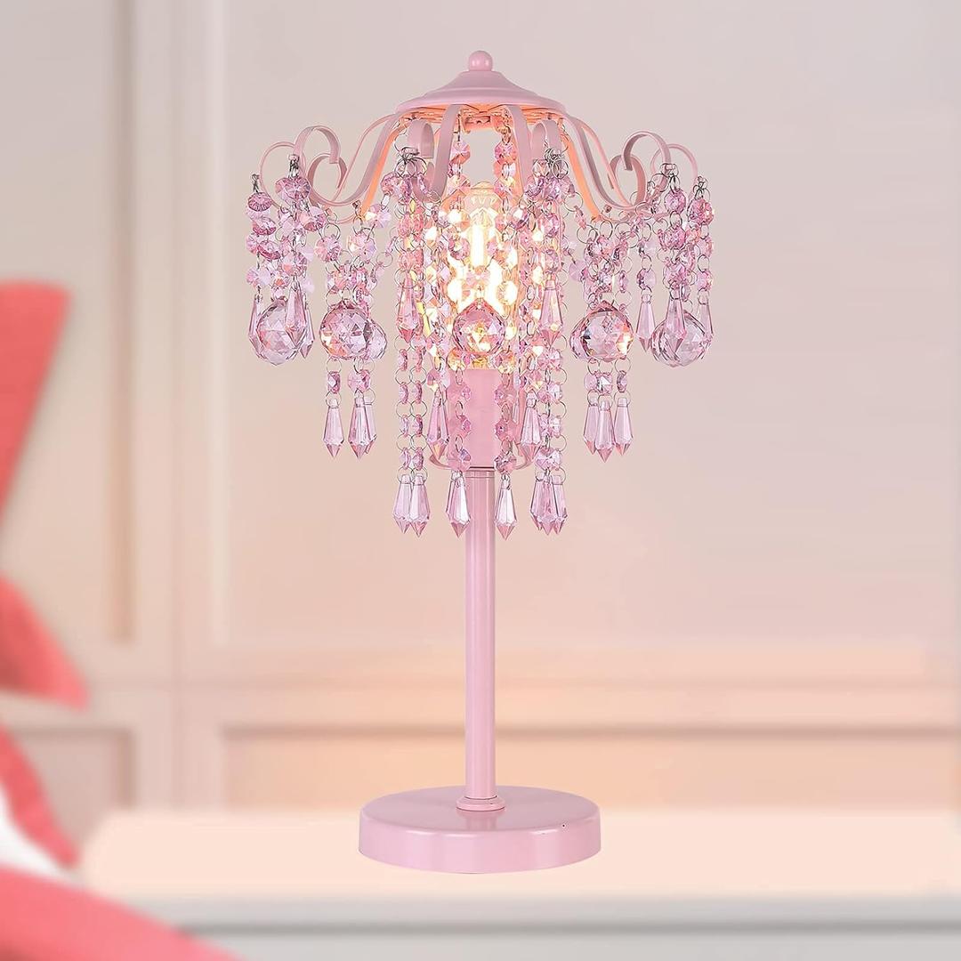 Small Pink Crystal Bedside Table Lamp End Table Lamp Nightstand Lamp for Bedroom Living Room Office H20.4'' W11.81'' 1-Light E26