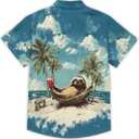 Mens Funny Neon Hawaiian Shirts 3D Graphic Button Down Short Sleeve Shirt Summer Beach Aloha Tops Theme Party (3X-Large, Sloth)