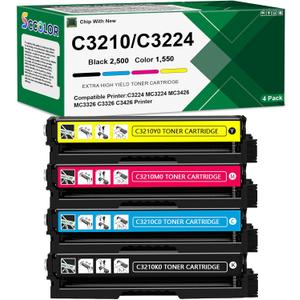 C3224 C3210 C3326 Toner Cartridges Extra High Yield Compatible for Lexmark C3224 C3210 C3210K0 C3210C0 C3210M0 C3210Y0 Replacement for Lexmark C3224 MC3224 MC3426 MC3326 C3326 C3426 Printer