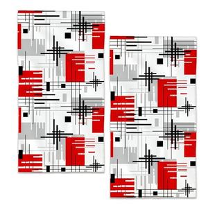 BIGXIUKA Bath Hand Towel 2 Pack Black Red Line Absorbent Hand Towels Abstract Modern Art Face Towel Soft Breathable Bathroom Towel for Kitchen Hotel Spa Decor Gift 28 x14 in