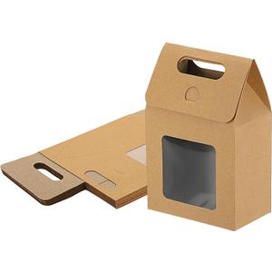 uxcell 12Pcs Gift Boxes, Favor Box with Clear Window and Handle, Stand Up Favor Treat Boxes for Candy, Cookies, Party Store, Packaging, Wedding, Light Brown