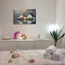 PBXBJY Bathroom Wall Art Orchid Flower with Black Zen Stone Pictures SPA Candle Picture Prints Still Life Canvas Painting for Meditation Spiritual Room Decor (White, (16.00" x 24.00"))