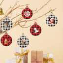 24 Pieces Wooden Christmas Picture Frame Ornaments with Twine, Buffalo Plaid Picture Frames Round Photo Frame Ornaments Xmas Family Tree Picture Frame for Xmas Holiday Party Decoration Supplies (Assorted Color)
