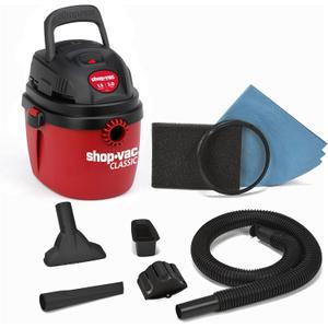 Shop-Vac 1.5 Gallon 2.0 Peak Wet Dry Vacuum, Portable Compact Shop Vacuum with Collapsible Handle Wall Bracket & Attachments, 2030100