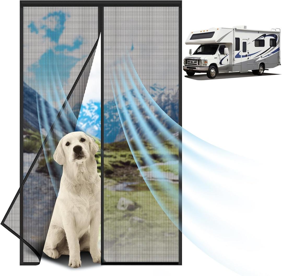 Magnetic RV Screen Door Curtain  Tear-Resistant Mosquito-Repellent Mesh for Camper, Travel Trailer, Fifth Wheel, Durable to Keep Bugs Out & Let Fresh Air in, Easy Installation & Pet-Friendly