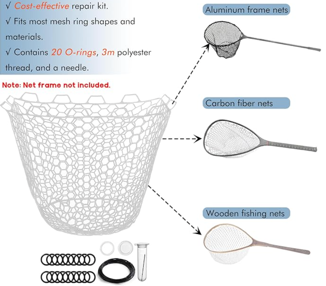 Riverruns Rubber Net Replacement Fishing Net Bag Fly Fishing Foldable Fish Landing Net for Freshwater Saltwater Without Handle