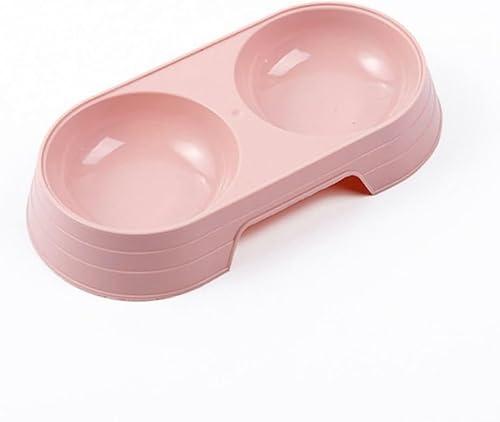 Pet Food and Water Bowl, Double Feeding Bowls, Small Grey, for Cats and Small Dogs, Portable Pet Accessories (Pink)