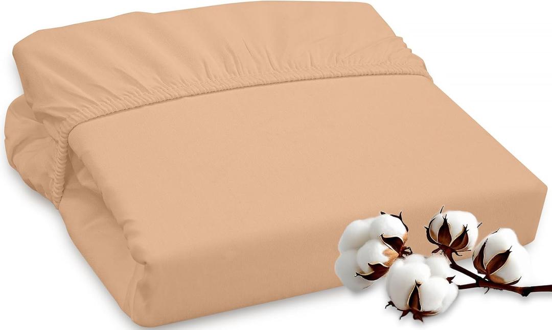 ROYALE LINENS 300 Thread Count 100% Long Staple Combed Cotton Fitted Sheet Twin XL - Super Soft Deep Pocket Bottom Sheet - Fitted Sheets Only - Elastic Sheets (Twin XL, Sand)