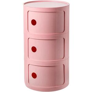 3 Tier Round Nightstand with Drawers, Pink Round Side Table Small Plastic Storage End Table Suitable for Bedroom, Living Room, Bathroom, 22.8IN