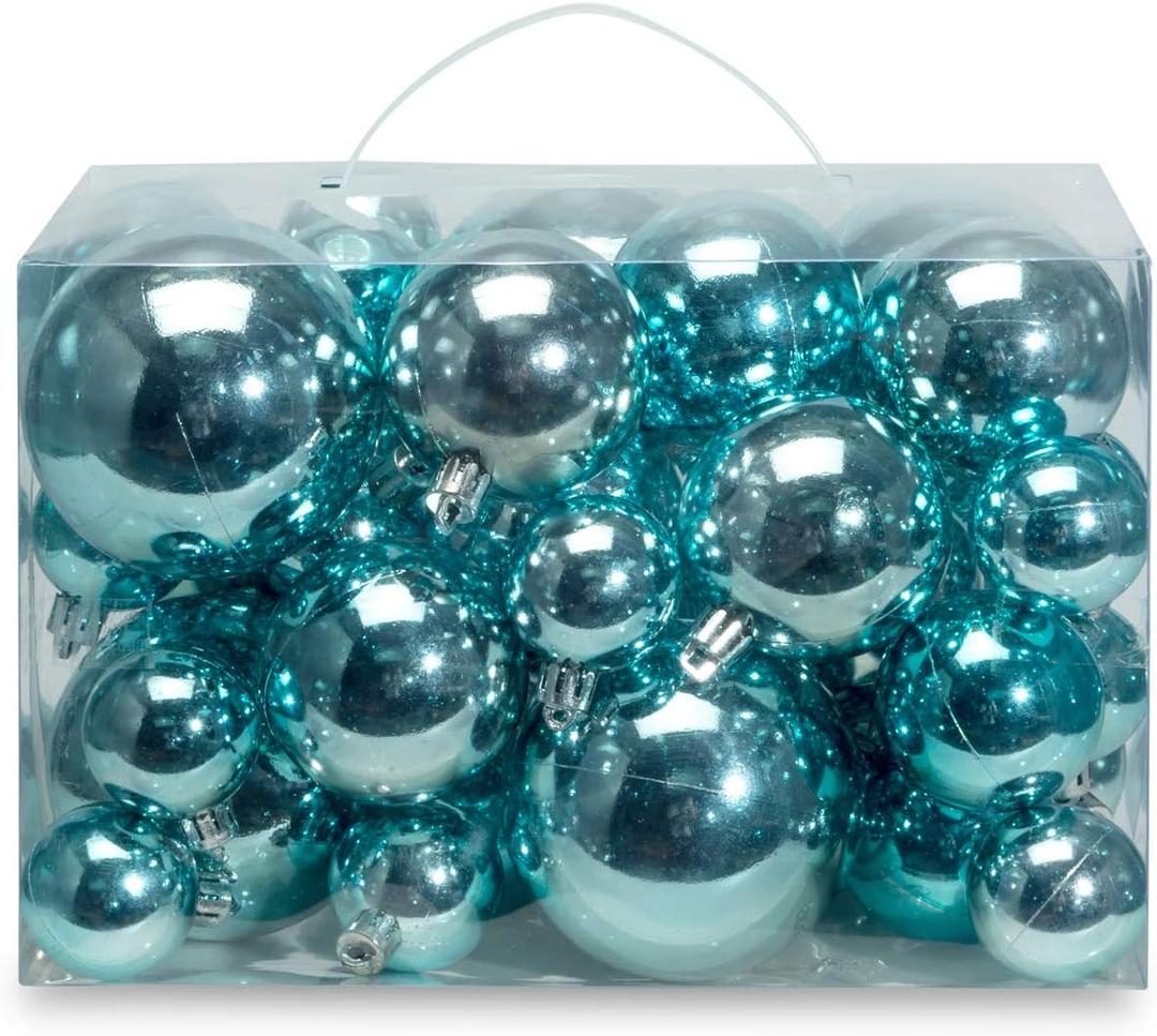 AMS 40ct Christmas Ball Plated Ornaments Tree Collection for Holiday Wedding Party Decoration (40ct Brilliance, Light Blue)