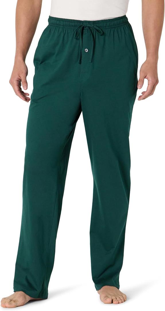 Amazon Essentials Men's Cotton Knit Pajama Pant (Large, Dark Green)