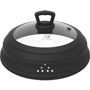 Microwave Splatter Cover Vented Glass Splatter Guard Lid with Collapsible Silicone for Food as Pot Cover Plate 10.8 inch for 6 7 8 9 10 inch Plate Bowl