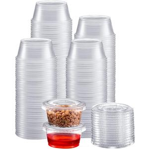 Portion Cups with Lids (3.25 Ounces, 200 Pack) | Disposable Plastic Cups for Meal Prep, Portion Control, Salad Dressing, & Medicine | Small Plastic Condiment Container