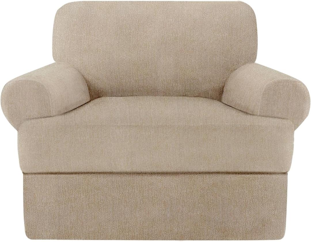 2 Pieces T Cushion Sofa Covers with Arms Super Stretch Chair Slipcover for Living Room Pet Dog Universal Slip Cover Anti Slip Armchair Furniture Protector (Island Fossi, 1 Cushion)