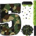 Camo Number Piñata Decorations 16 Inch Camo Birthday Party Piñata with Blindfold Stick and Confetti Set for Military Birthday Army Hunting Party Supplies Game Props(Number 5)