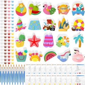 JellyArch 20 Set Summer Beach DIY Painting Ceramic Kit Paint Your Own Beach Ball Flamingo Slipper Statues Unpainted Plaster Figurines Brushes Acrylic Paints Bags Party Favor