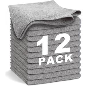 Gray Microfiber Cleaning Cloth 13"x13", Ultra Soft Absorbent Microfiber Cleaning Rags for Housekeeping Cleaning Supplies, Lint Free Reusable Cleaning Cloths for House Washable, Pack of 12