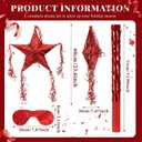 Hanaive Foil Star Piñata with Blindfold and Bat for Birthday Foldable Star Shape Piñata with Stick Festive Fiesta Party Supplies Favors for Mexican Party(Red)