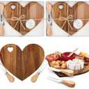 Patelai 2 Set Bridal Shower Favor Heart Cheese Board Cheese Knives Wood Mini Charcuterie Board Thank You Gift Box for Guest Bridal Baby Shower Prize Wedding Birthday Valentines (Acacia Color)