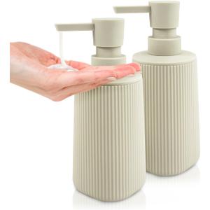 Liquid Soap Dispenser 2 Pack, 8.5oz Matte Beige Lotion Hand Sanitizer Soap Dispenser with Easy-to-Press Pump for Bathroom & Kitchen Countertop Refillable
