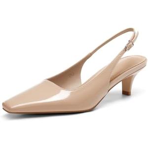 Coutgo Womens Kitten Low Heels Slingback Pumps Squared Point Toe Buckle Strap Wedding Party Dress Shoes, 8.5