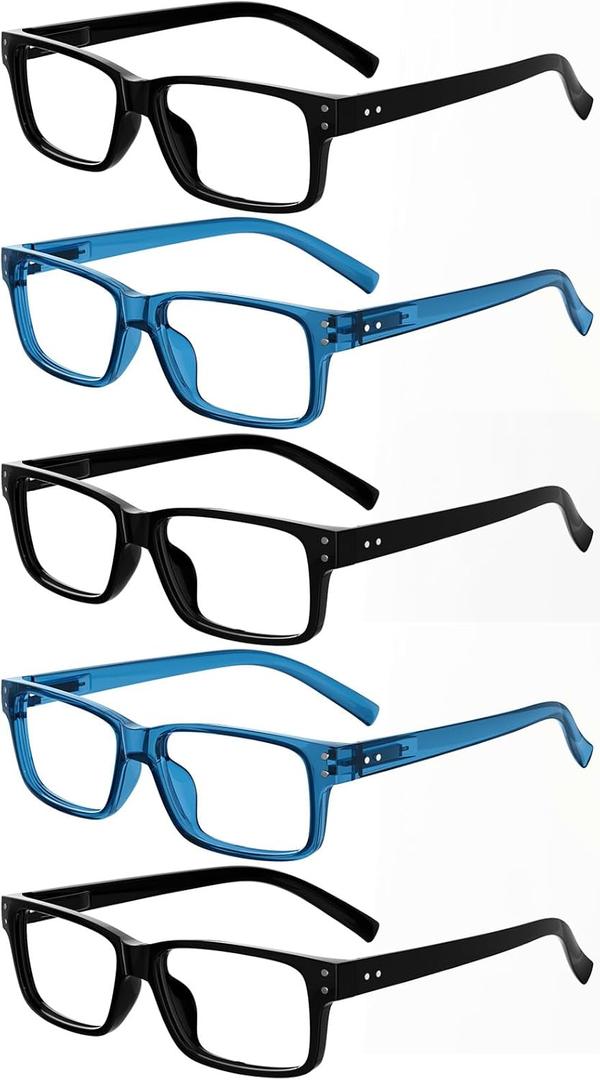 Eyekepper Vintage Reading Glasses for Men - 3 Pairs Black and 2 Pairs Blue - Spring Hinges Classic Readers +3.50