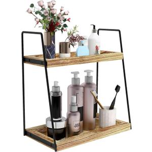Dorhors 2 Tier Bathroom Counter Organizer Storage,Vanity Organizer for Bathroom Counter,Wood Standing Rack for Kitchen (Brown)