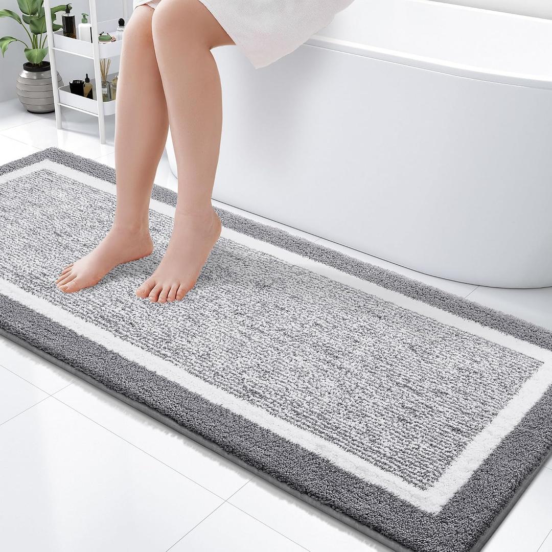 OLANLY Bathroom Runner Rug 59x24, Extra Soft and Absorbent Microfiber Bath Rugs, Non-Slip, Machine Washable, Quick Dry Shaggy Bath Carpet, Extra Long Bath Mats for Bathroom, Tub, Shower, Grey
