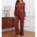 Bbkkuck Women's Dressy Jumpsuit Fall One Piece Long Sleeve Belt Pockets Wide Leg Pants Romper Business Casual Outfits (S)