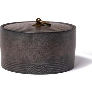 Ceramic Canister,16.9 Oz /500ml Food Storage Jar for Tea,Coffee Beans,Herb,Candy,Spices,Nuts (Stone Golden)