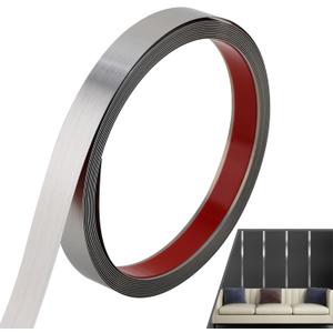 Peel and Stick Metal Finish Molding Trim, Stainless Steel Strip for Wall, Mirror Frame, Fireplace and Craft Decoration (Brushed Silver, 19.7 ft x 1 in)