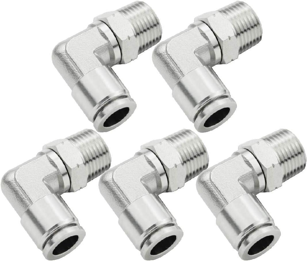 Beduan Push to Connect Fitting Elbow, 1/4" Tube OD x 1/8" NPT Male 90 Degree Elbow Adapter 304 Stainless Steel Air Union Fitting (Pack of 5)