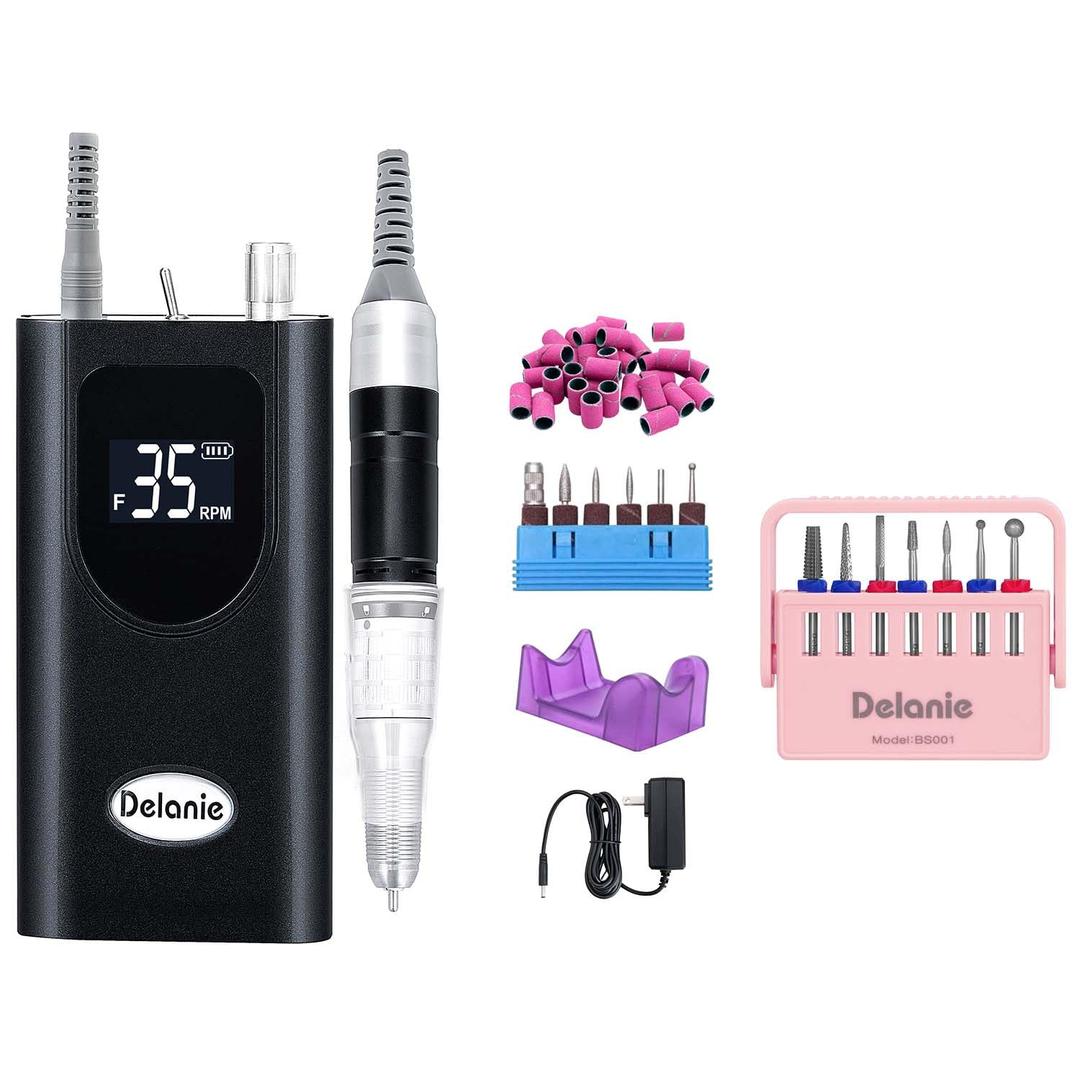 Delanie Electric Nail Drill Professional 35000 RPM Rechargeable Portable E-File for Nail Tech
