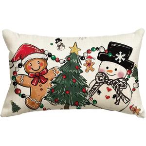 AVOIN colorlife Snowman Christmas Tree Gingerbread Man Throw Pillow Cover, 12 x 20 Inch Seasonal Winter Holiday Cushion Case Decoration for Sofa Couch (White)