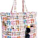 Iioscre Beach Bag for Women, Causal Hobo Pool Bags with Zipper Inner Pocket, Foldable Swim Tote Bag for Vacation Essentials