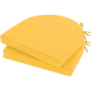 Outdoor Chair Cushions Set of 2, 17"x16"x2" Waterproof Patio Chair Cushions for Outdoor Furniture, Round Corner Outdoor Seat Cushions Color Fastness Chair Pads with Ties, Yellow