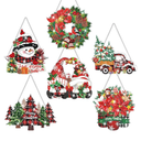 Zonon 6 Pcs Christmas Diamond Painting Hanging Sign Set Green 5d Diamond Art Set for Adults DIY Art Pendant Ornaments Kits Acrylic Merry Christmas Tree Wreath Truck for Wall Window Decor